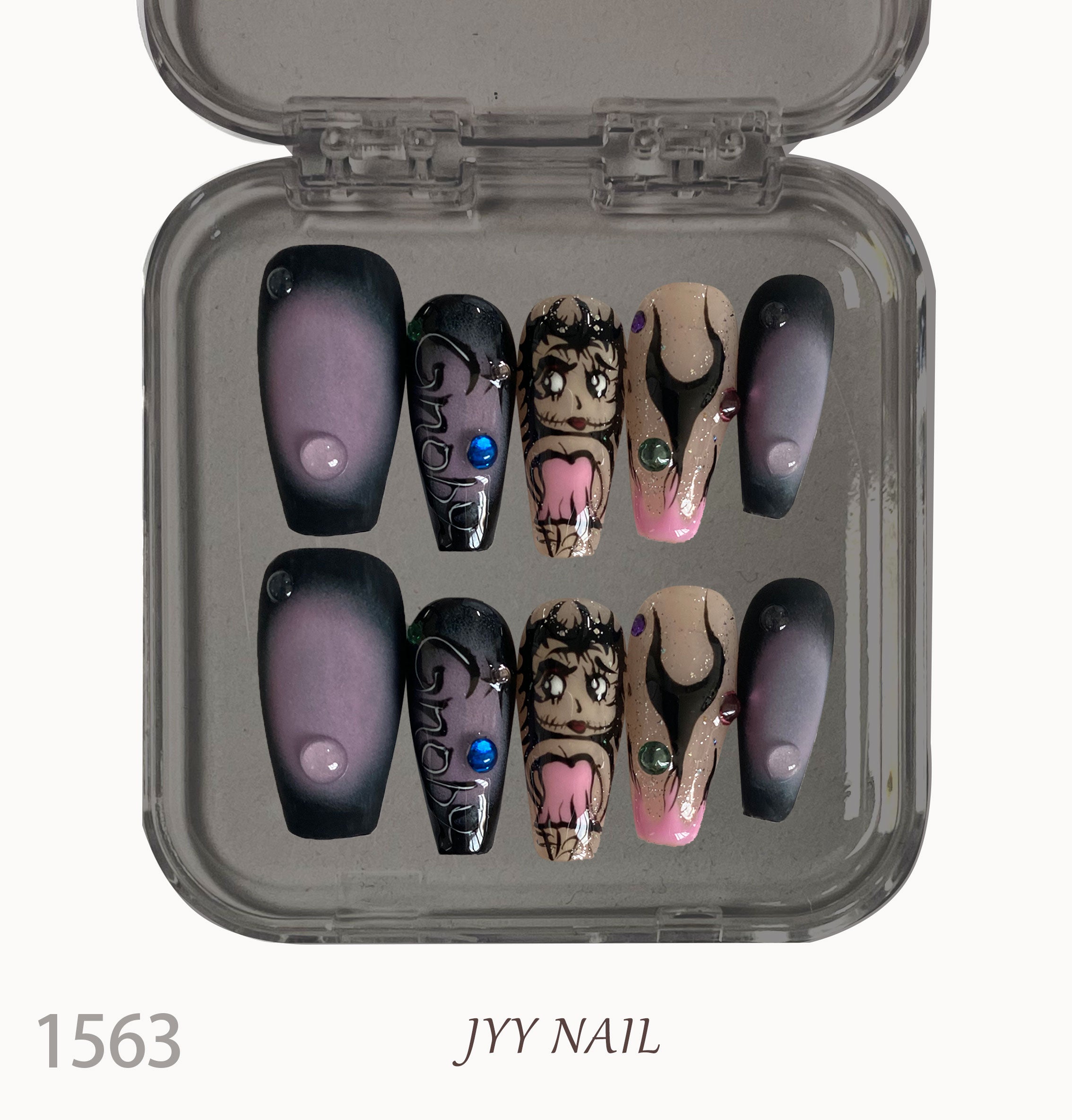A1563-Meiyi Yi's original designer's heavy hand-painted French cat's eye nail art