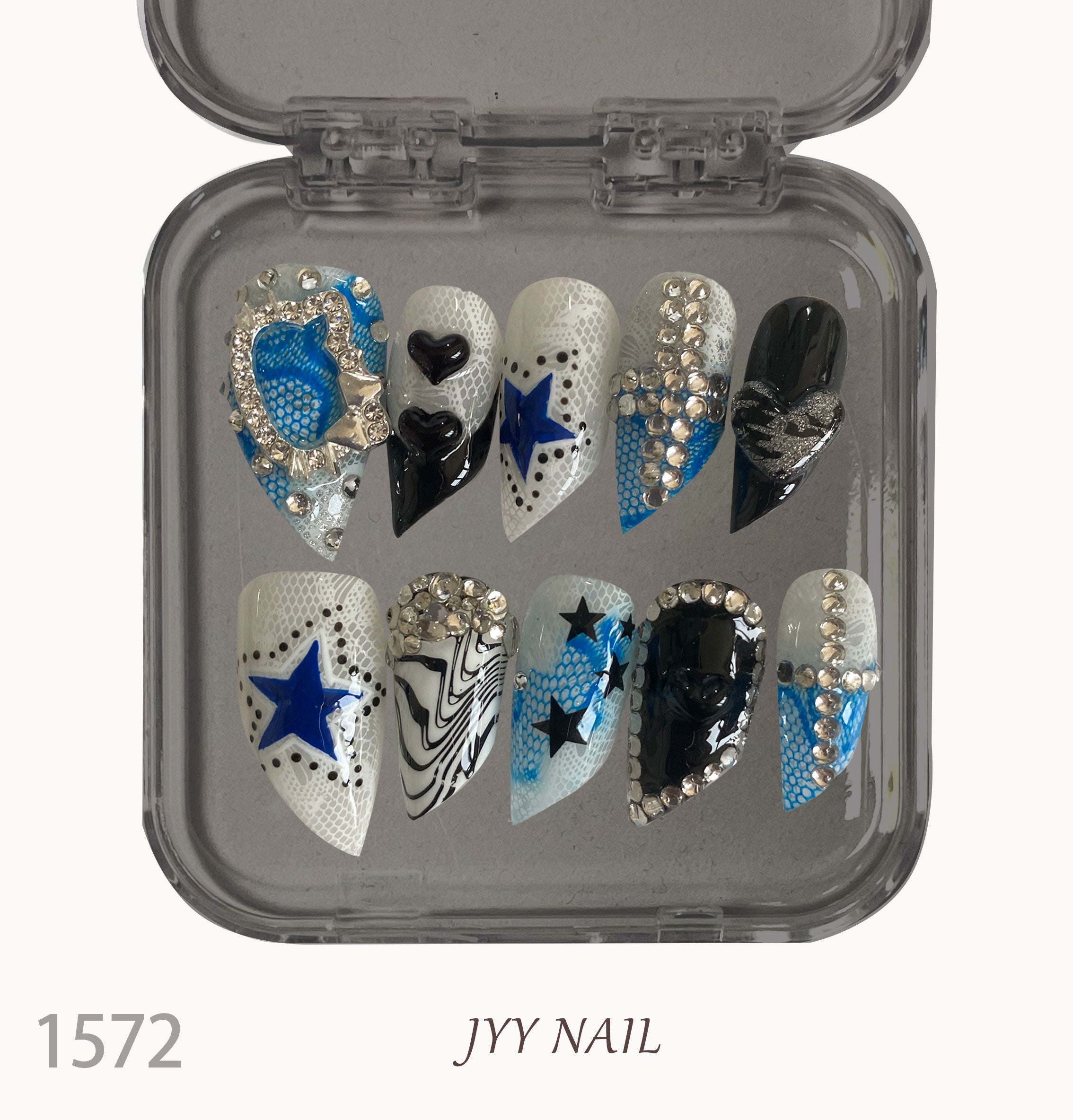 A1572-Meiyi Yi's original designer's heavy hand-painted French cat's eye nail art