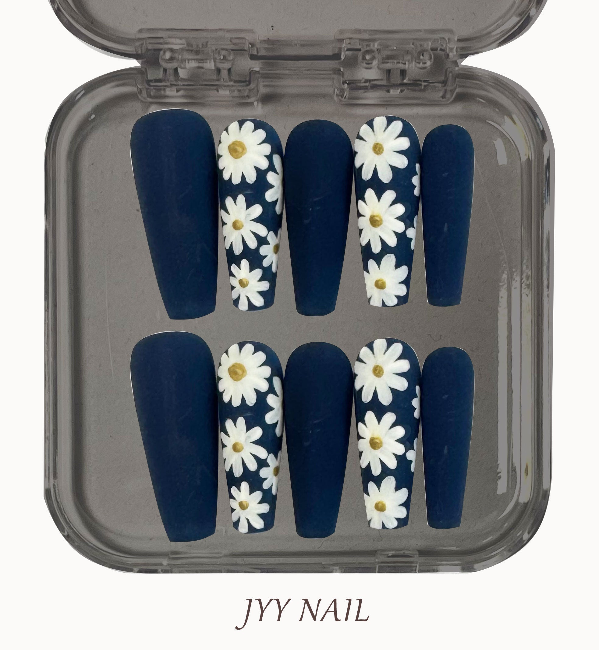 A179 Little dark blue Daisy:Pure hand-painted nail JYY original custom nail art