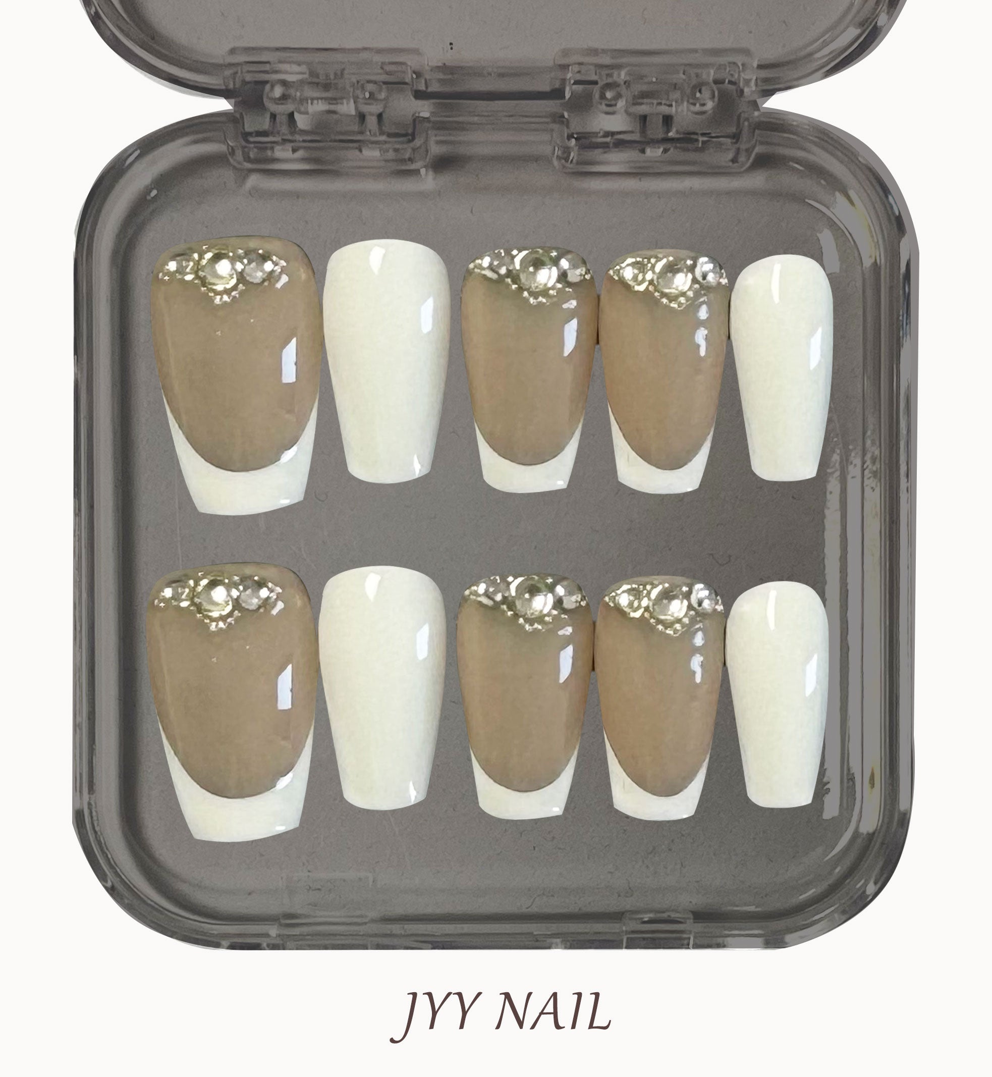 A180 Pure lust white:Heavy full diamond pure handmade white French manicure