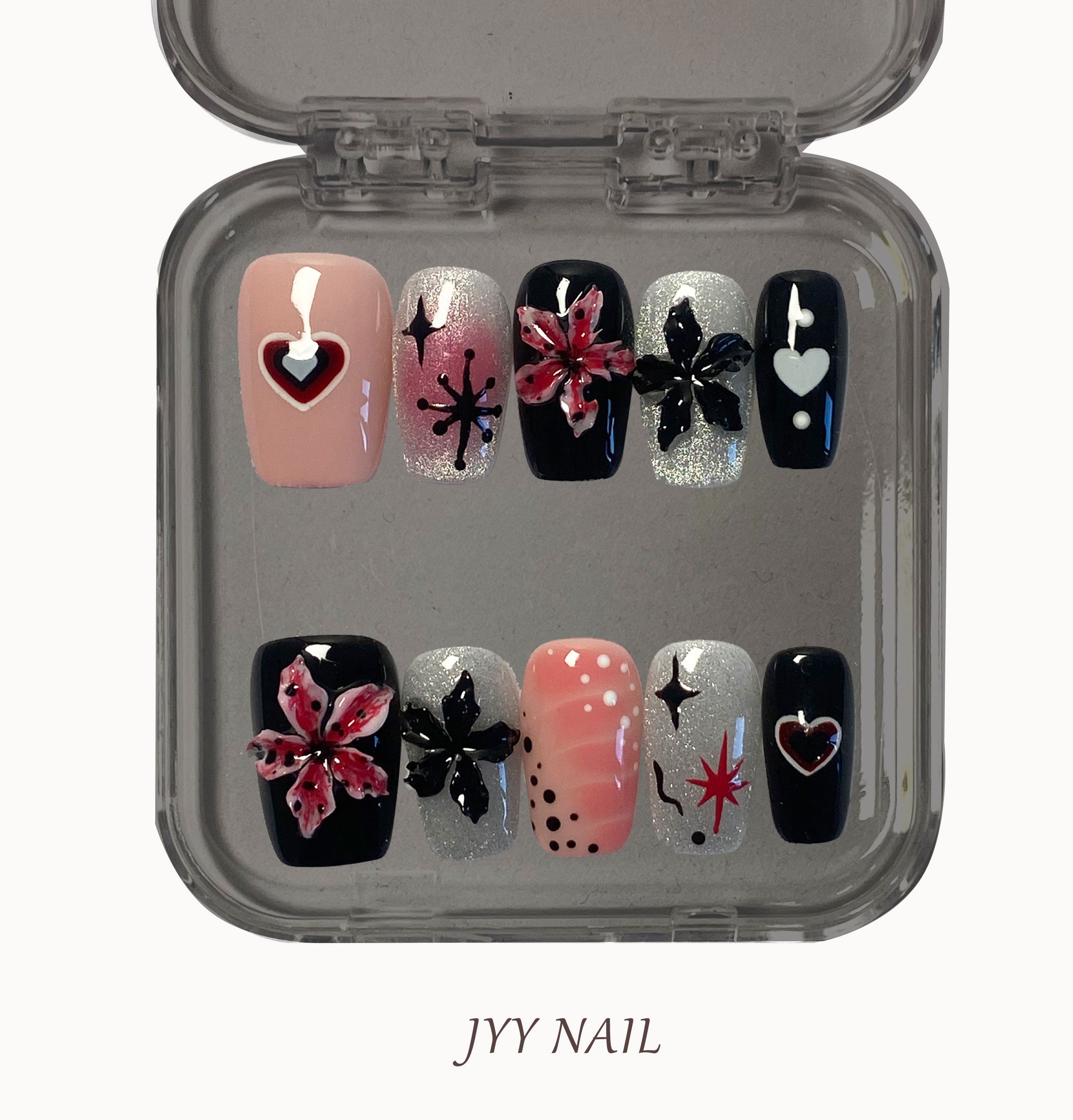 A231 Ink flower:Short exquisite trend ink flower manicure