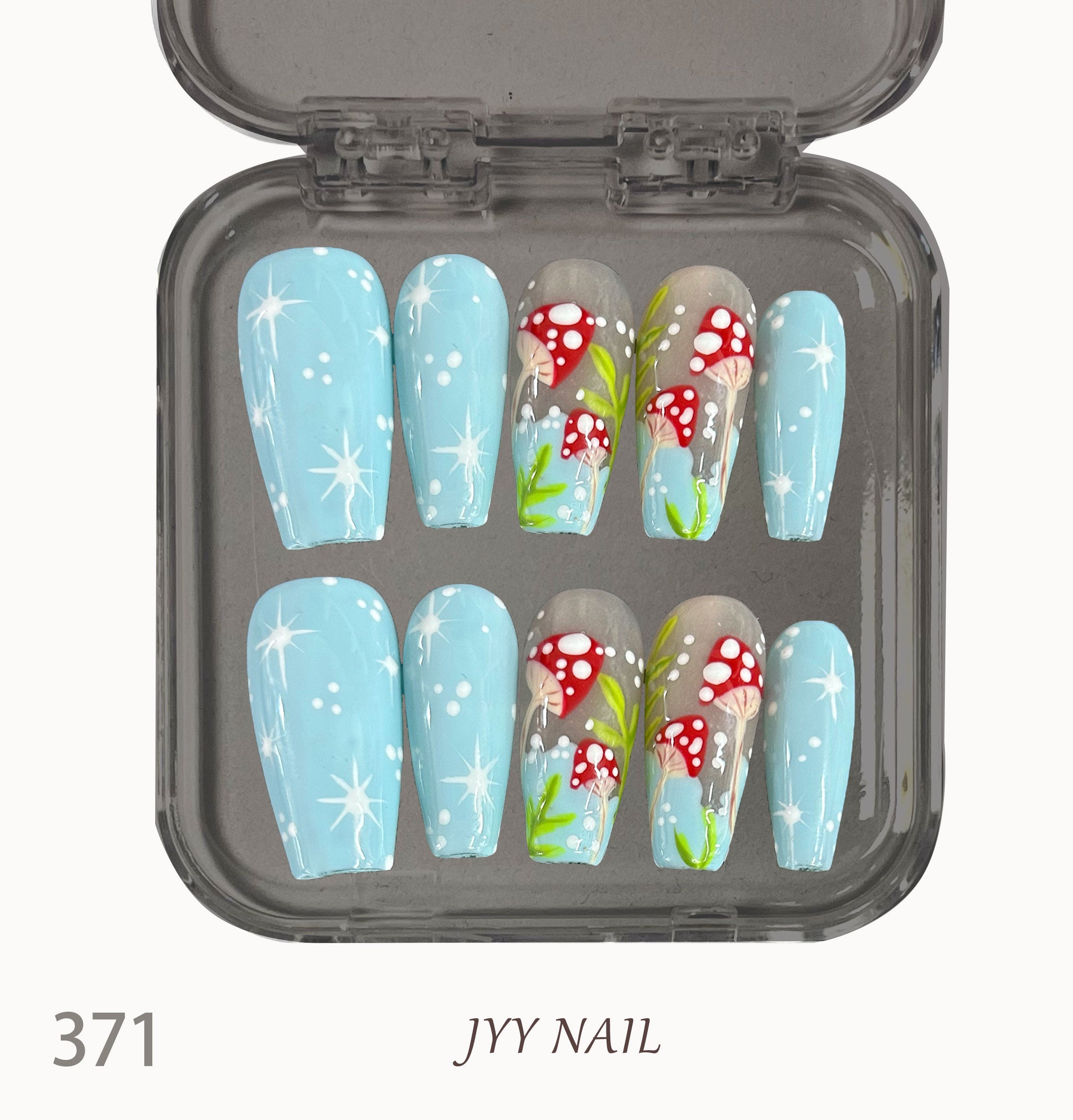 A371 Light blue mushroom:Light blue mushroom pure hand-painted mushroom high fixed wear nail