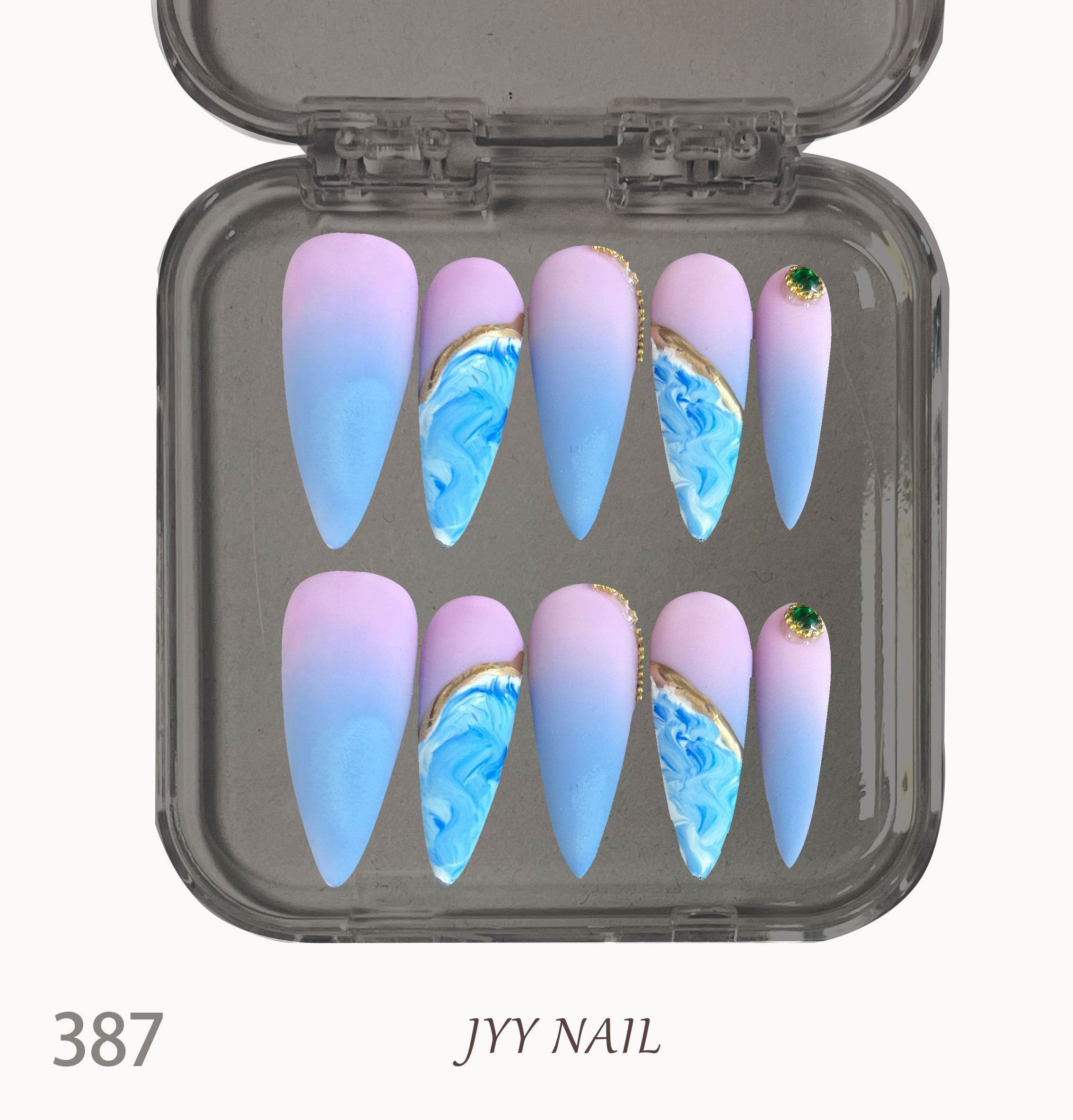 A387 Blue and purple gradient spray:Blue and purple gradient spray high luxury custom pure hand-painted nail art