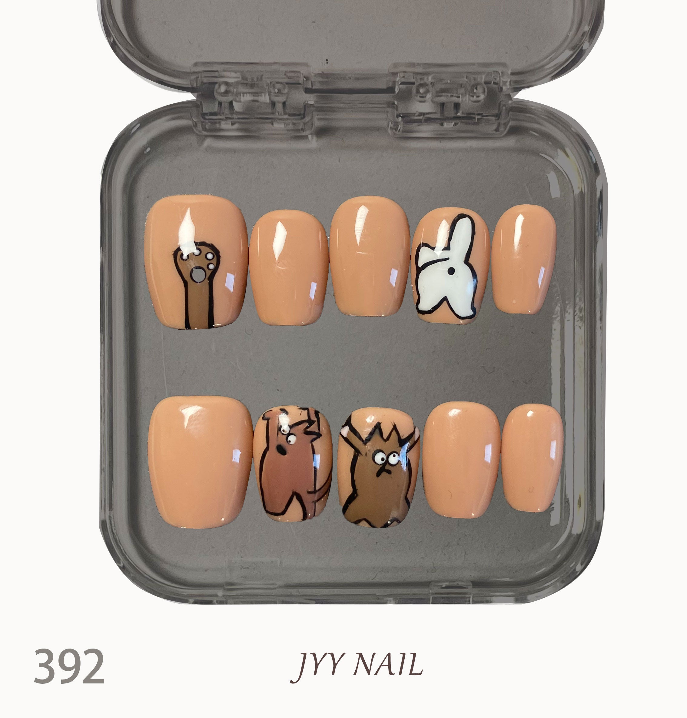 A392 Brown kitten:Brown kitten cute style original hand-painted manicure