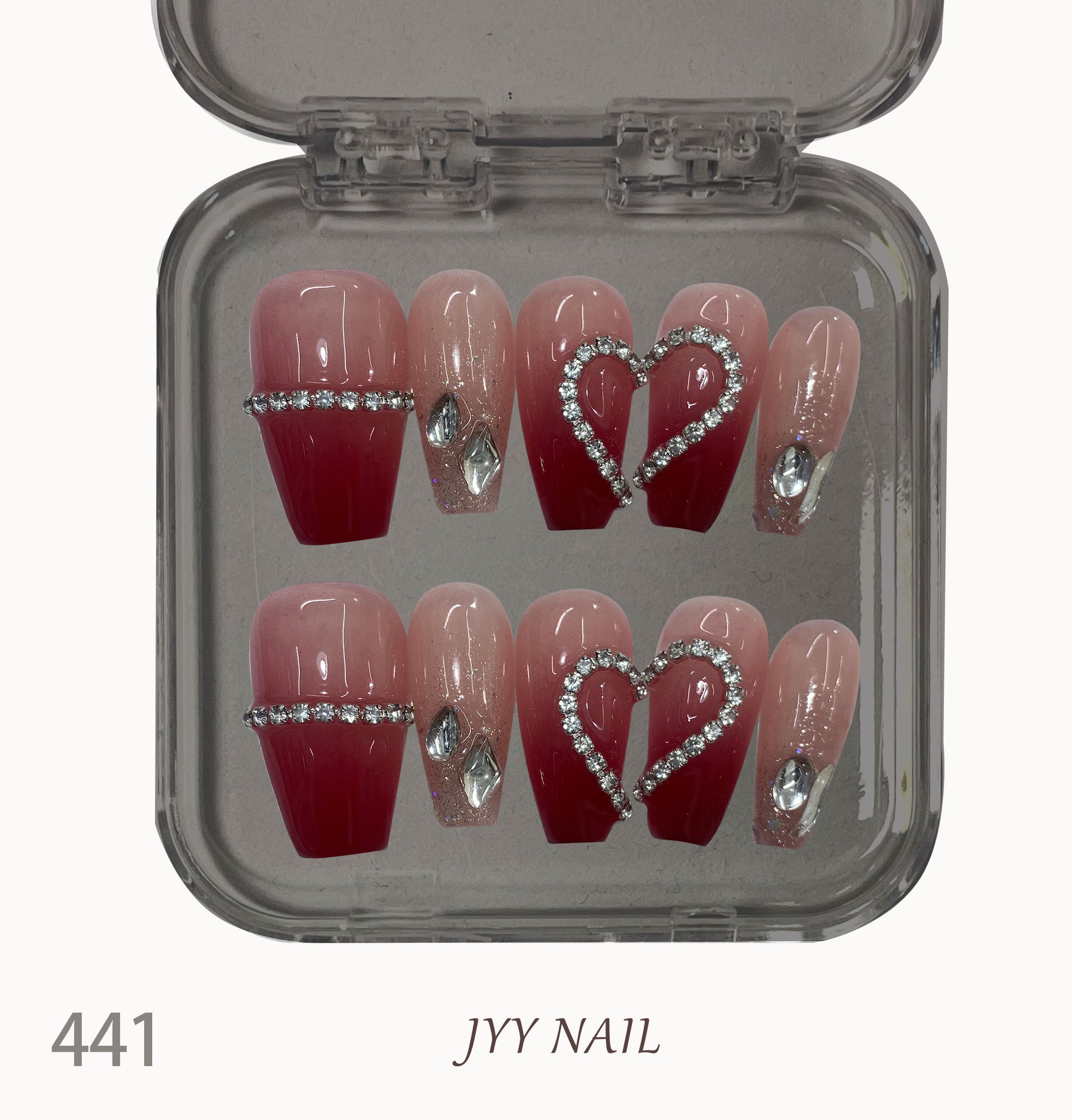 A441 Red gradient love diamond:Pure handmade high luxury full diamond gradient manicure