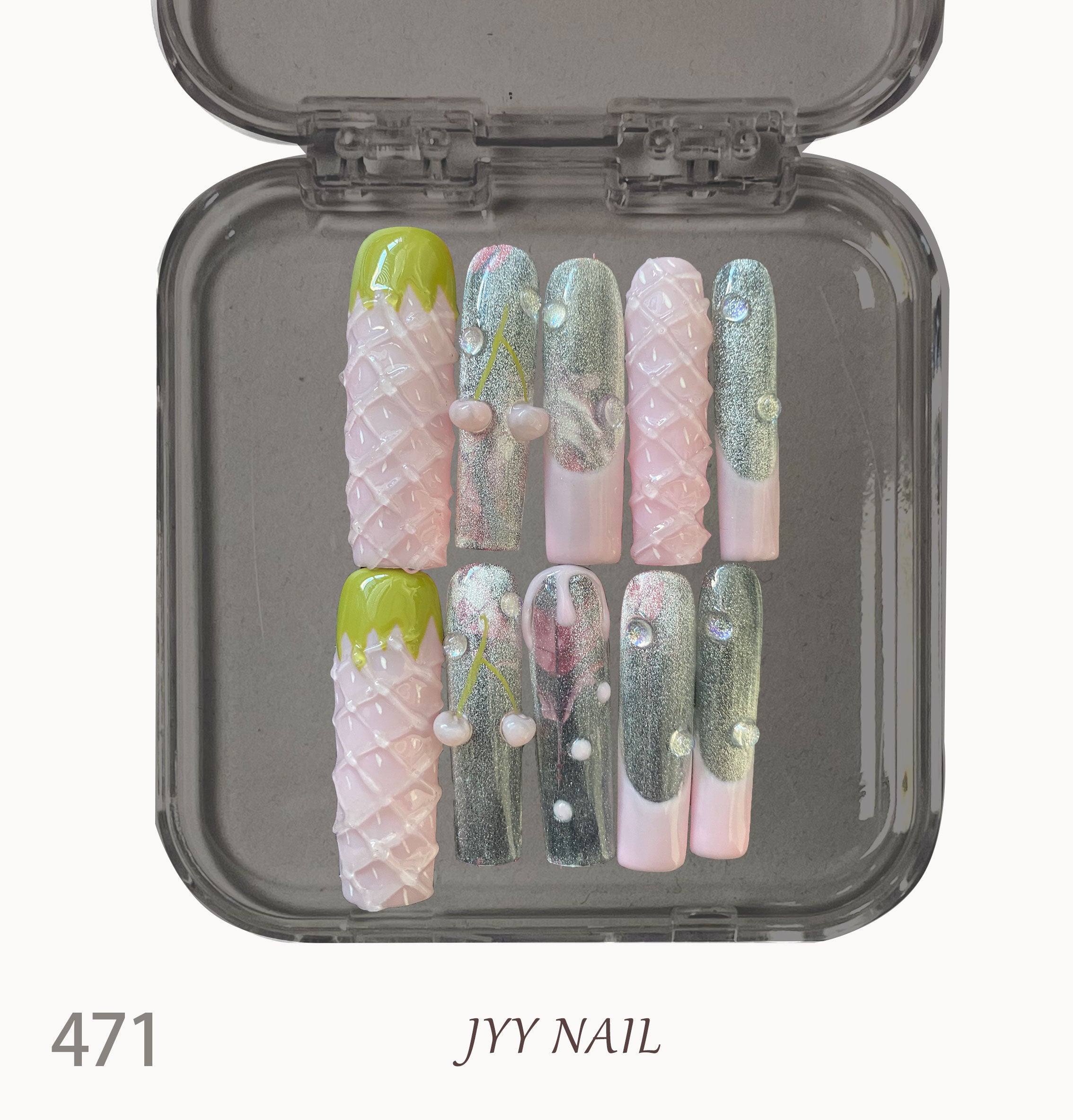 A471 Pink strawberry cherry:Pure handmade advanced cute wind manicure