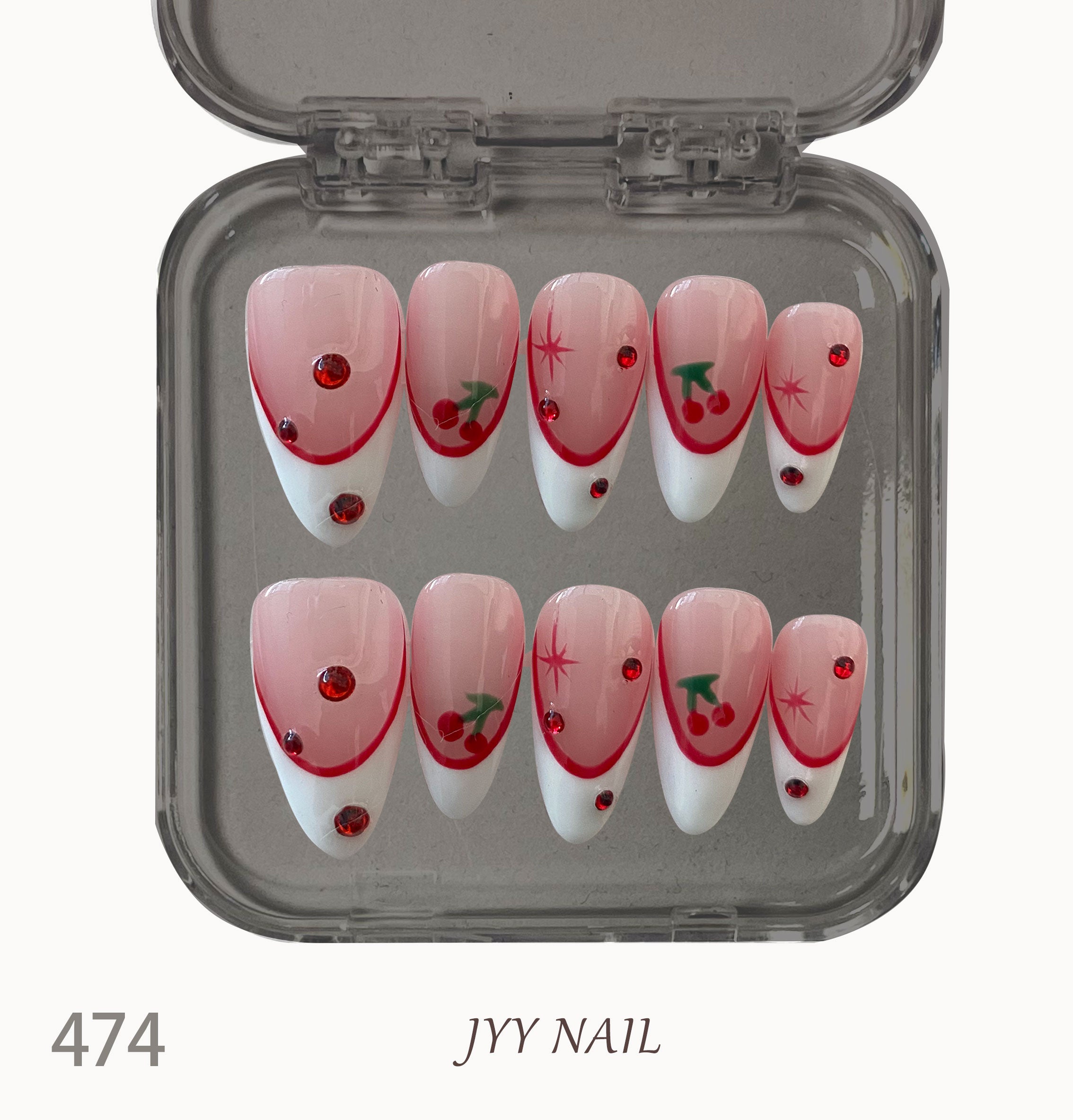 A474 Cherry blanc:High luxury pure hand-painted manicure