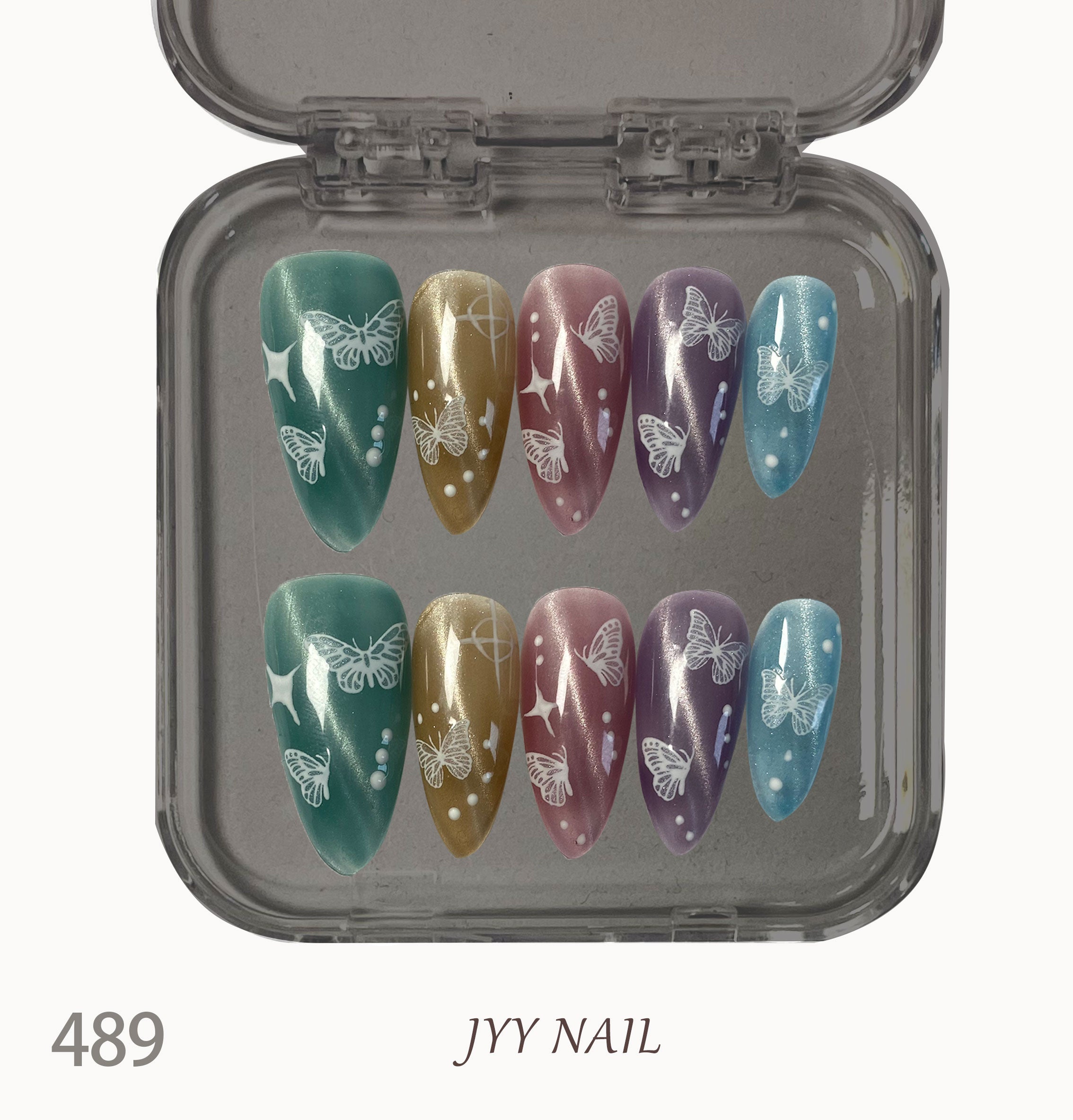 A489 Colorful butterfly：High-end custom handmade nail art