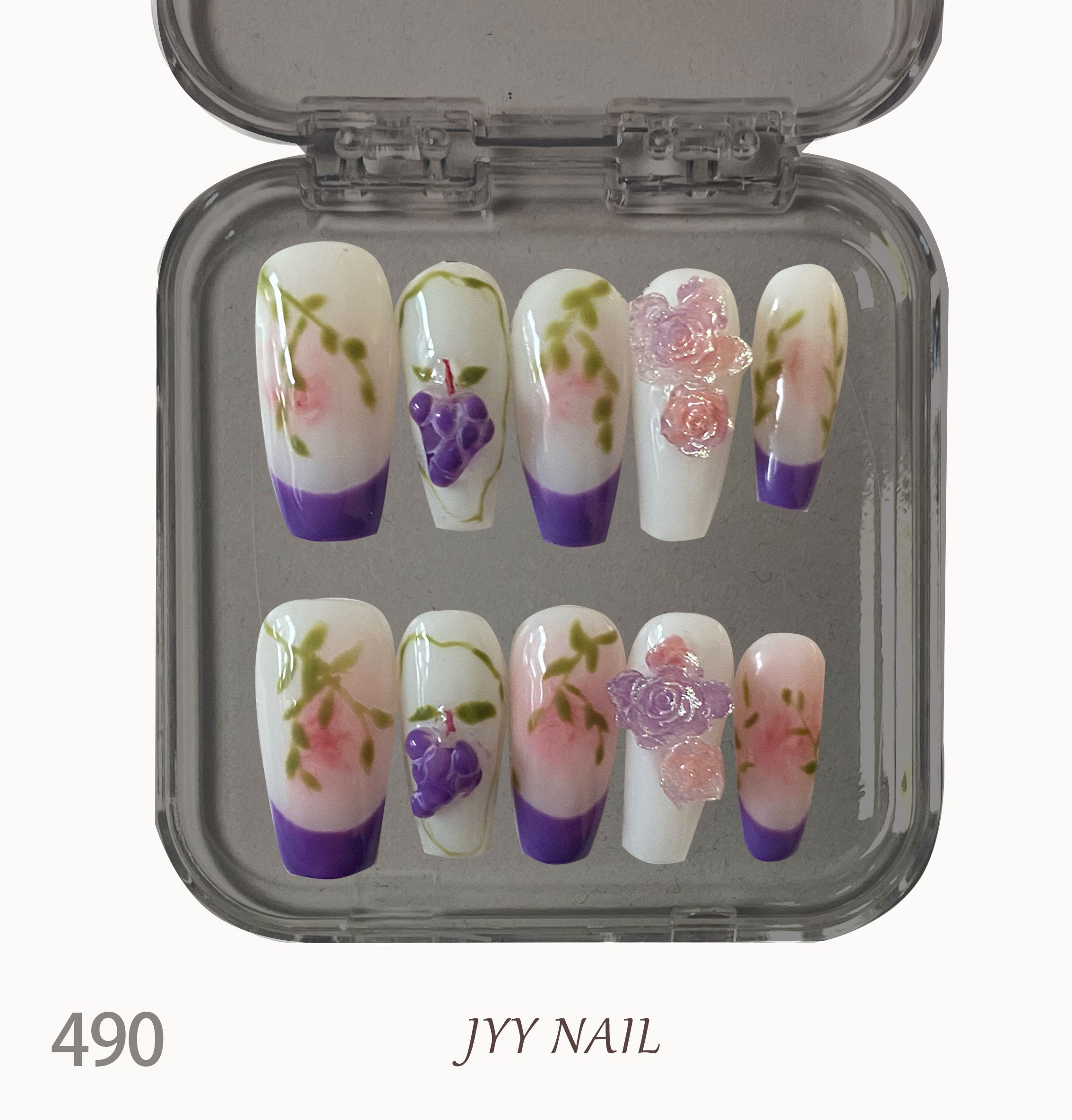 A490 Purple French grape:Pure hand-made purple French Manicure high-end custom manicure