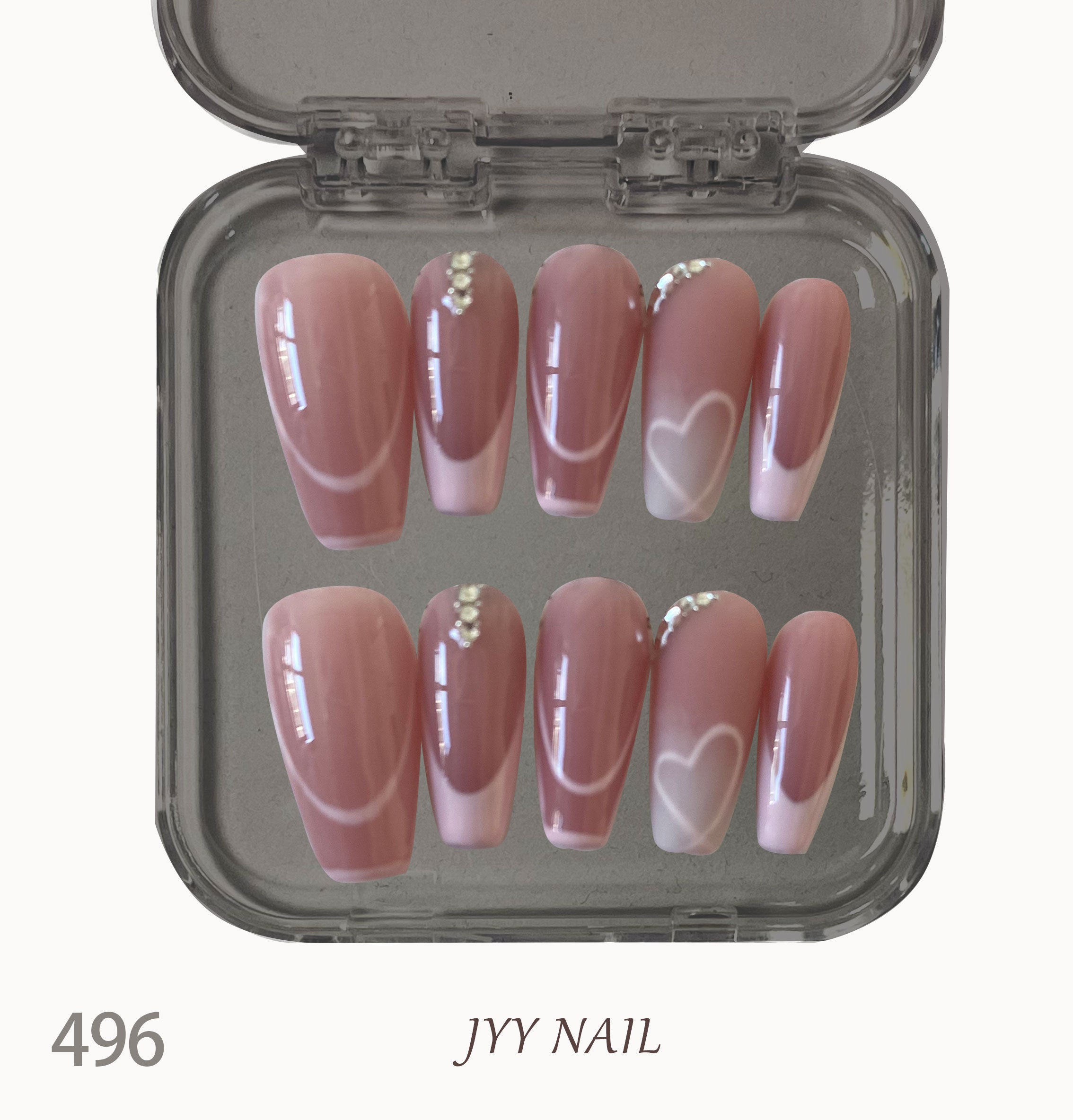 A496 Pink French heart:High luxury custom hand-painted pink love nail art
