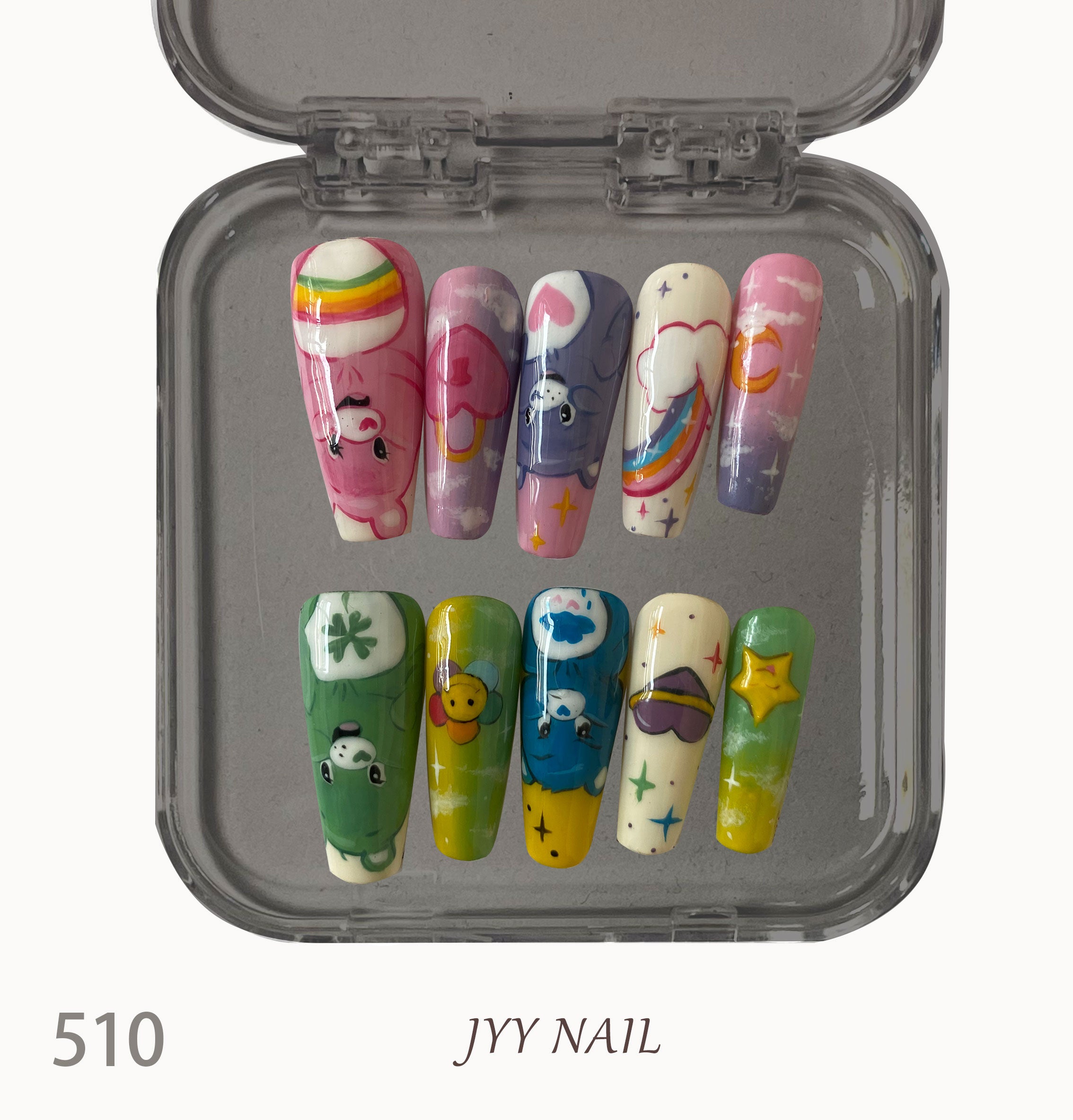 A510 Rainbow bear:Heavy painting pure nail art