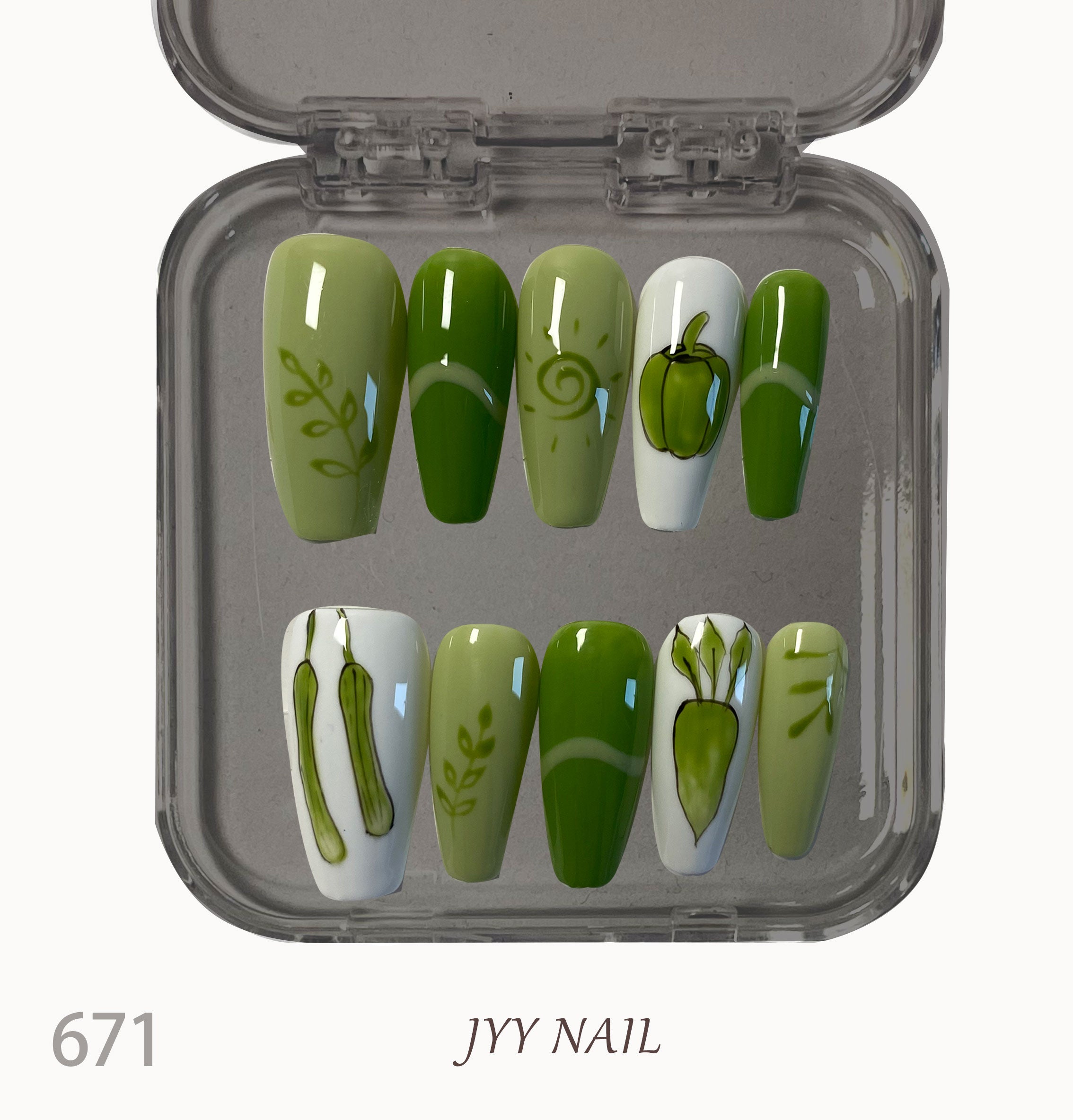 A671Green vegetable:Hand painted green vegetable nails
