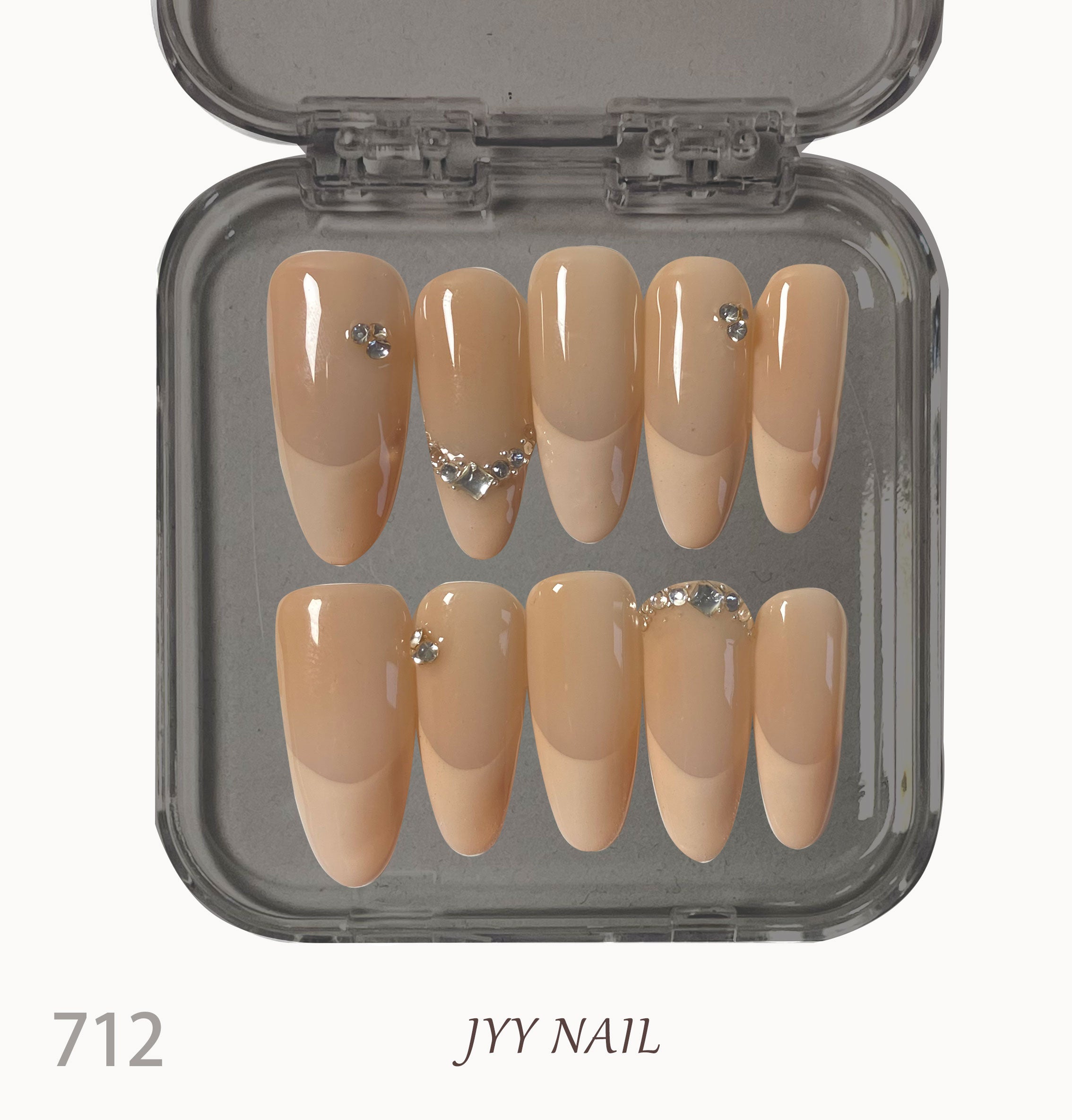 A712French nude powder：French nude pink diamond nails