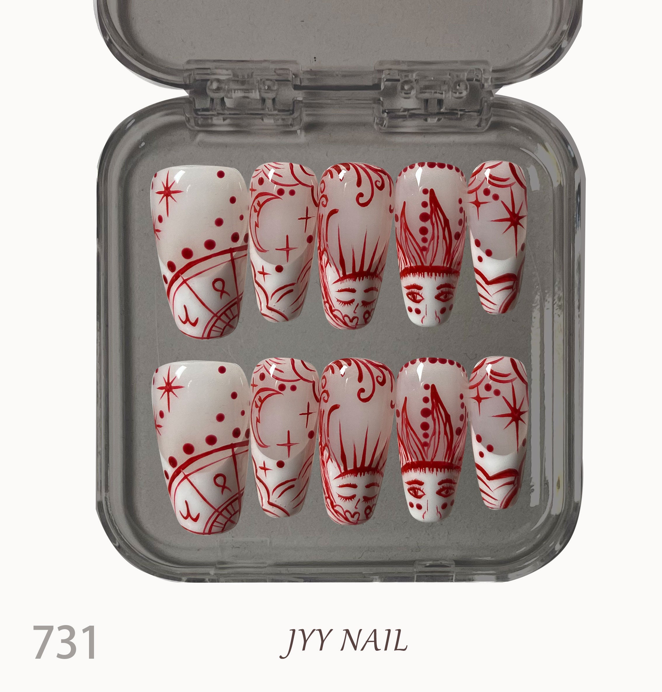 A731Red face:Pure hand-painted red face nails