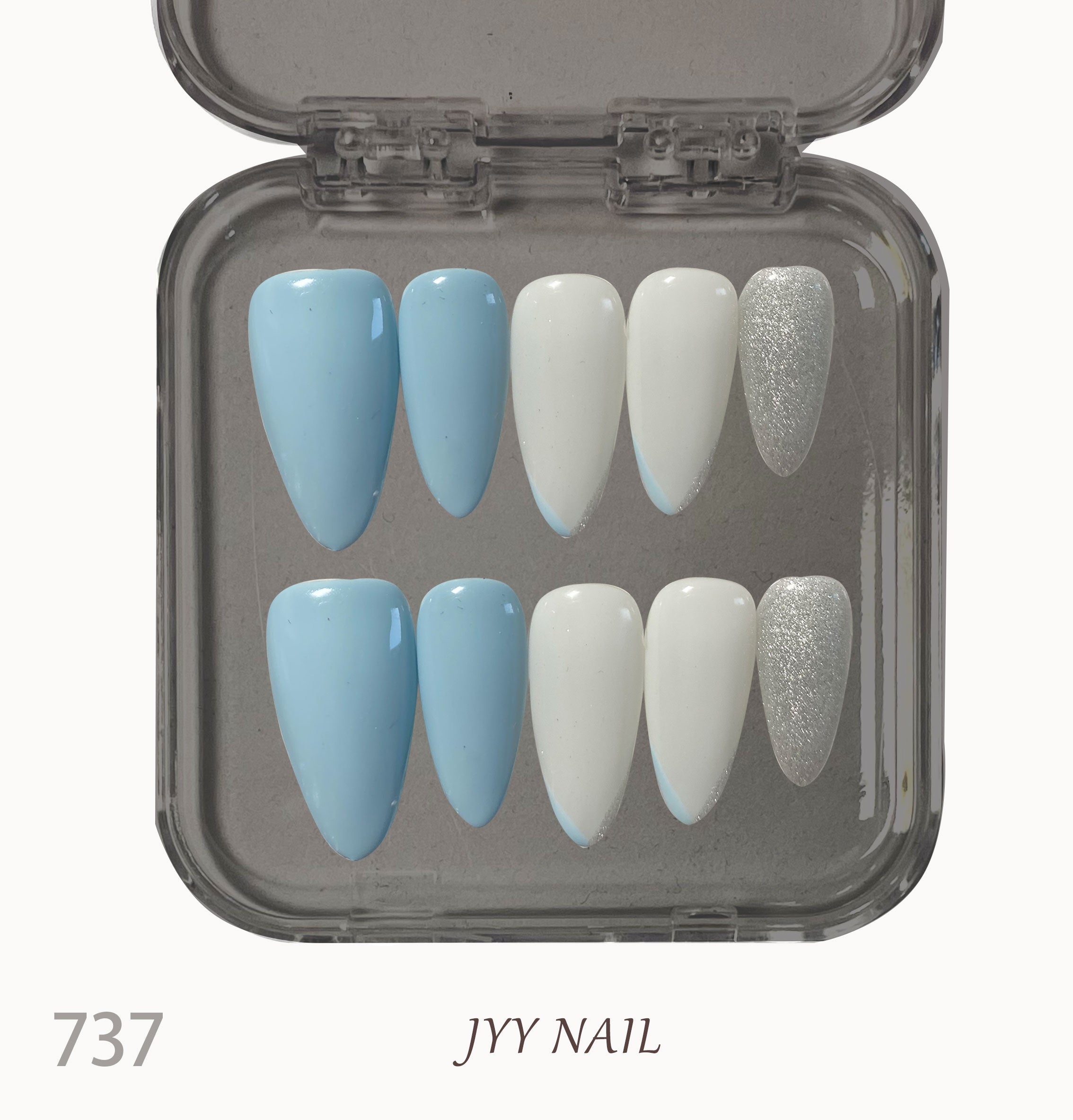 A737Blue silver:Solid color blue silver nails